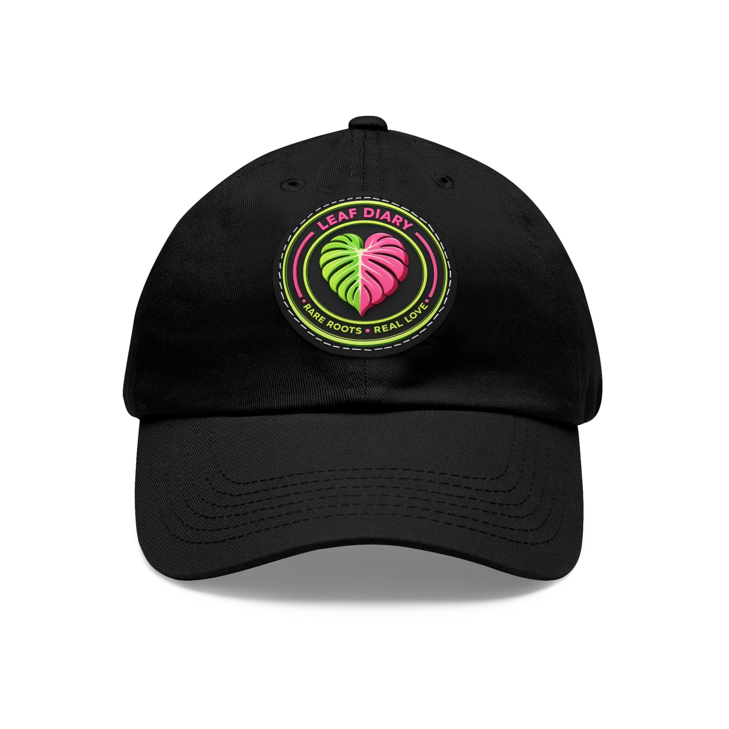 Leaf Diary Round Leather Patch Hat (Neon Pink & Green)