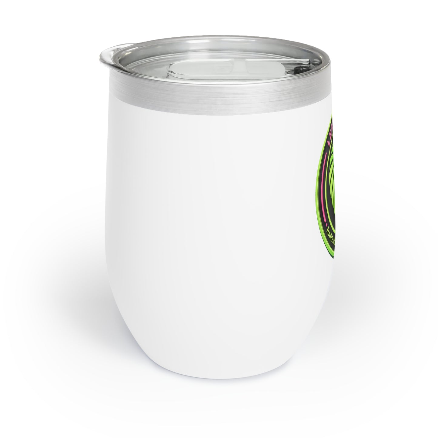White tumbler with a logo on a white background