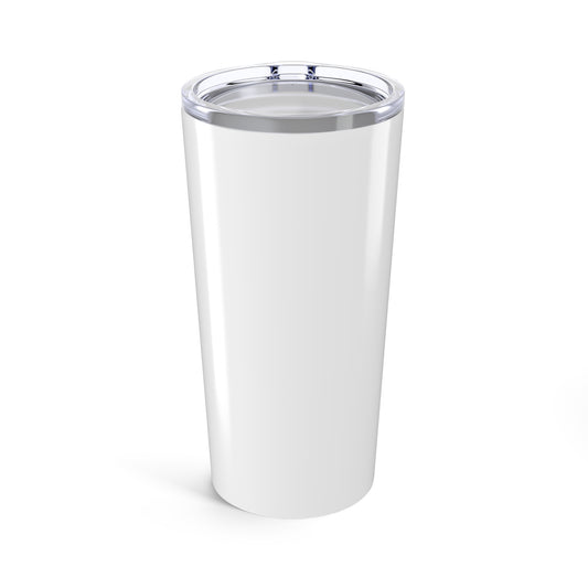 White tumbler with a clear lid on a white background